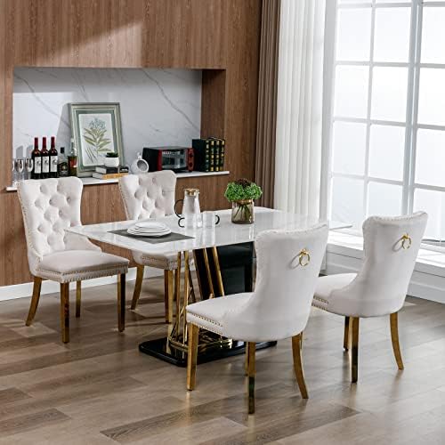 Velvet Dining Chairs Set of 4, Mid Century Tufted Dining Room Chairs with Nai...