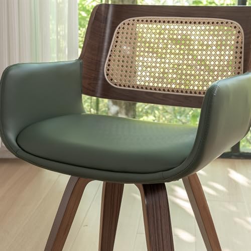 Rattan Dining Chairs with Arms, Swivel Dining Chairs with Walnut Finish