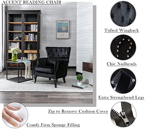 Mid Century Modern Accent Chair Upholstered Armchair Comfy Velvet Fabric Sing...