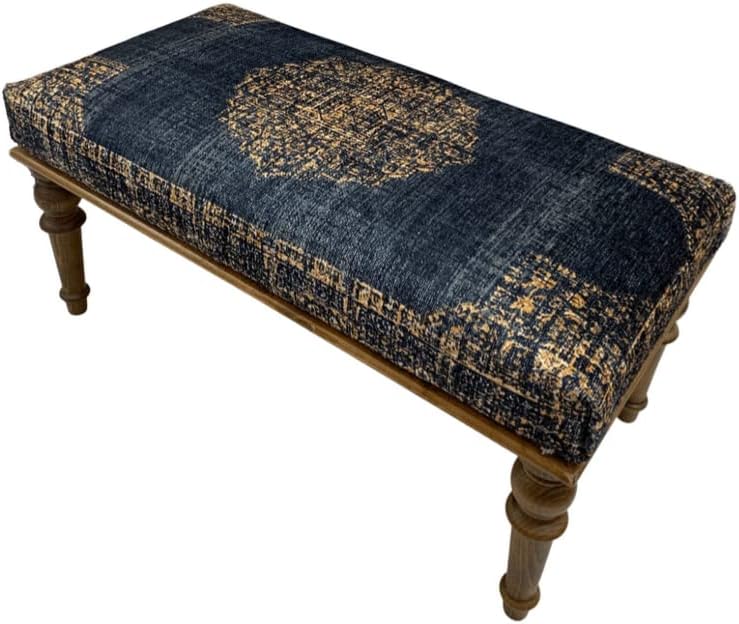 Generic Handmade Oriental Rug Bench, Blue, Wood, 150 kg Capacity