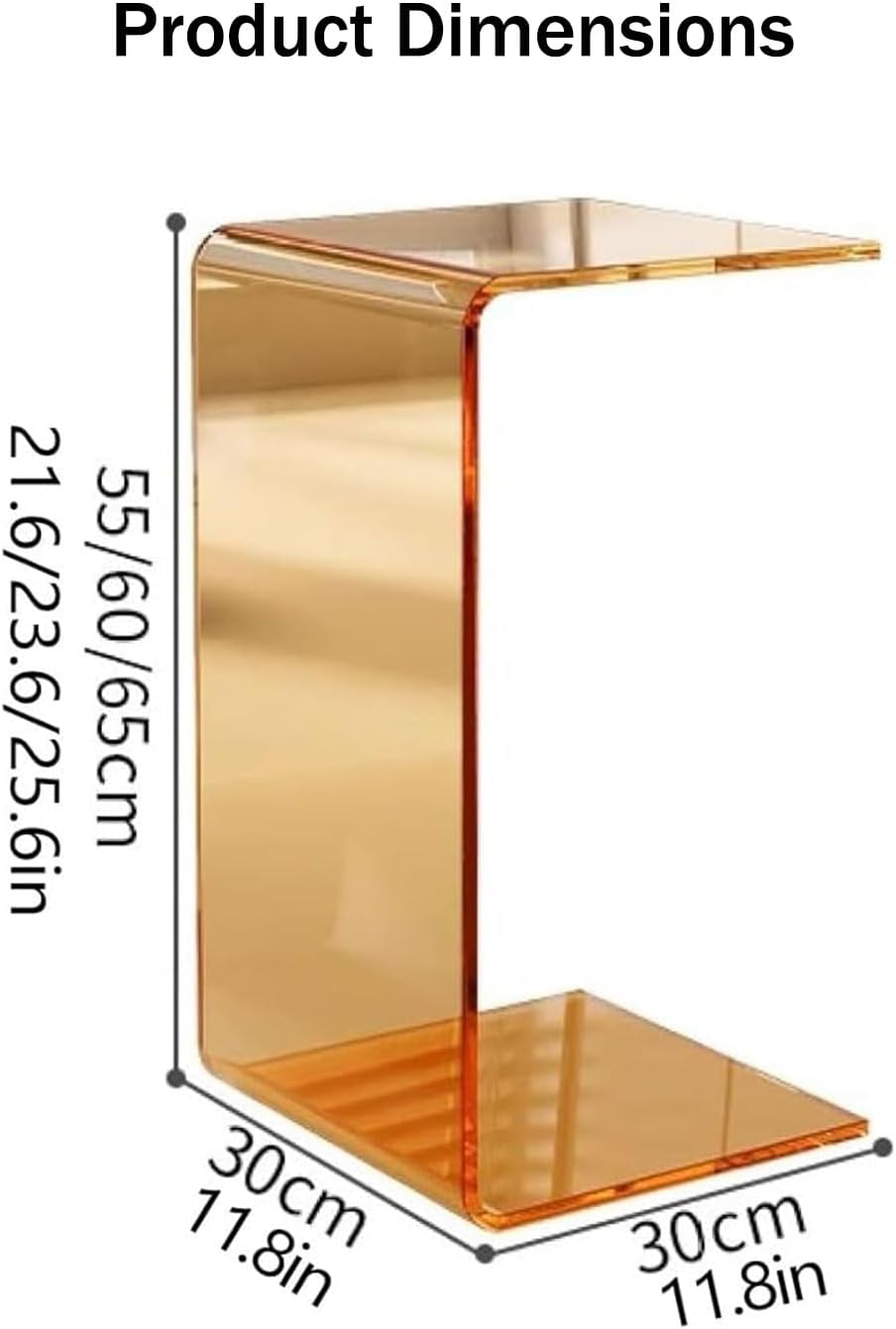 C-Shape Clear End Table, Transparent Small Multipurpose Side Nightstand Bedsi...