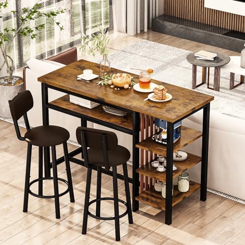 Bar Table and Chairs Set, 47'' Counter Height Dining Table Set with S...