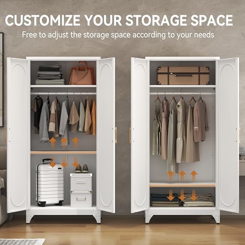 Polup 71" White Metal Armoire Wardrobe Closet with 2 Doors and Shelves