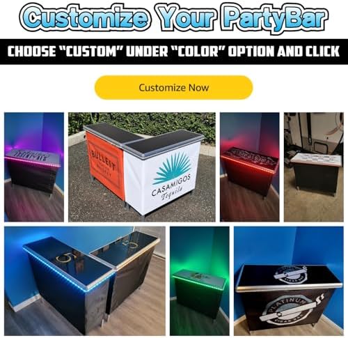 PartyLife NEW & Improved Portable Bar Table w/LED Lights, Folding Steel L...