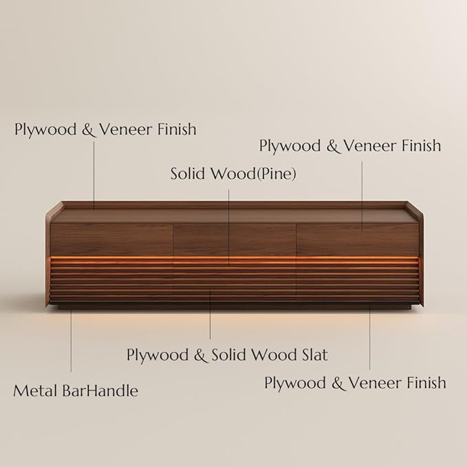 POVISON Fully-Assembled Mid Century Modern TV Stand, 70.87" Wood Media Console with Adjustable LED Light, Entertainment Center with Storage for Living Room