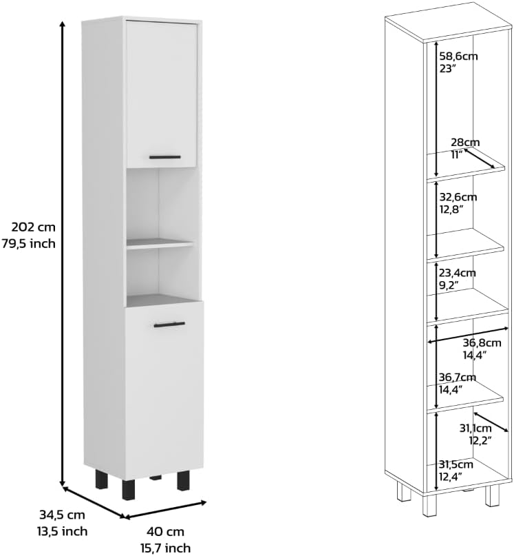 79" White Kitchen Storage Cabinet - 2 Open Shelves & 3 Internal | Pa...