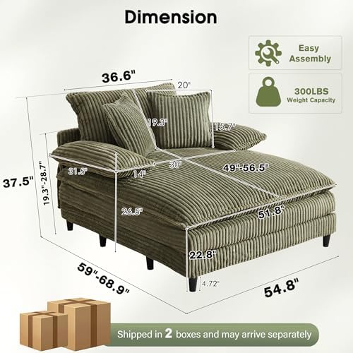 WESTSETLUX 54.8" W Oversized Chaise Lounge Chair Indoor with 5-Position ...