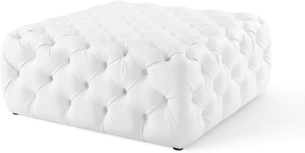 Modway EEI-3773-WHI Anthem Tufted Button Large Square Faux Leather Ottoman, W...