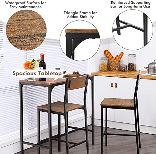 GIANTEX 3 Piece Pub Table Set, Bar Table and Chairs Set of 2, Kitchen Counter...