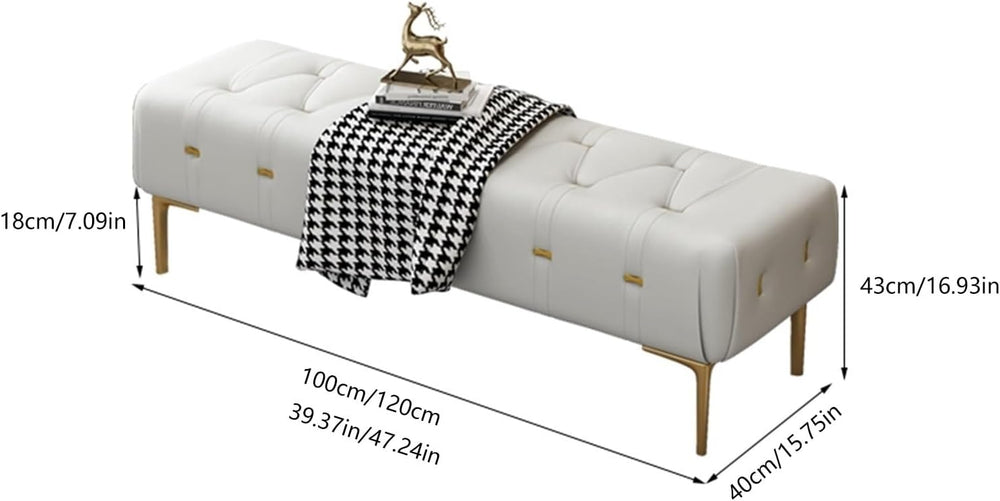 Modern Upholstered Tufted Bench with Padded Seat, Footrest Foot Stool with St...