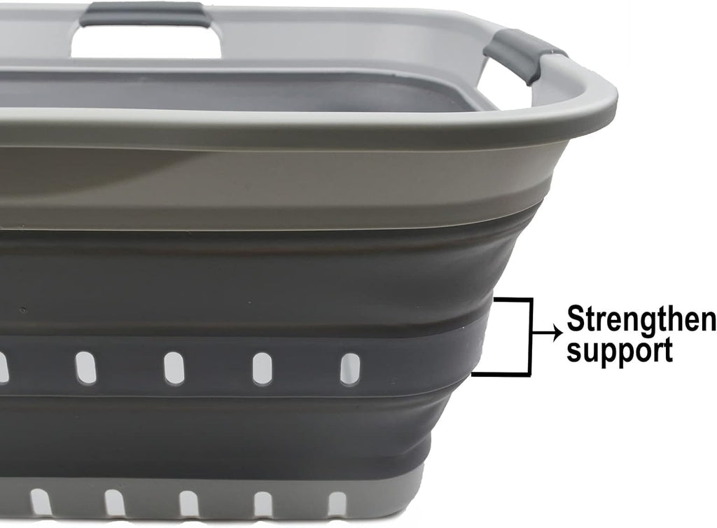 SAMMART 42L (11 gallon) Collapsible Plastic Laundry Basket - Foldable Pop Up Storage Container/Organizer - Portable Washing Tub - Space Saving Hamper/Basket (Grey/Dark Grey)