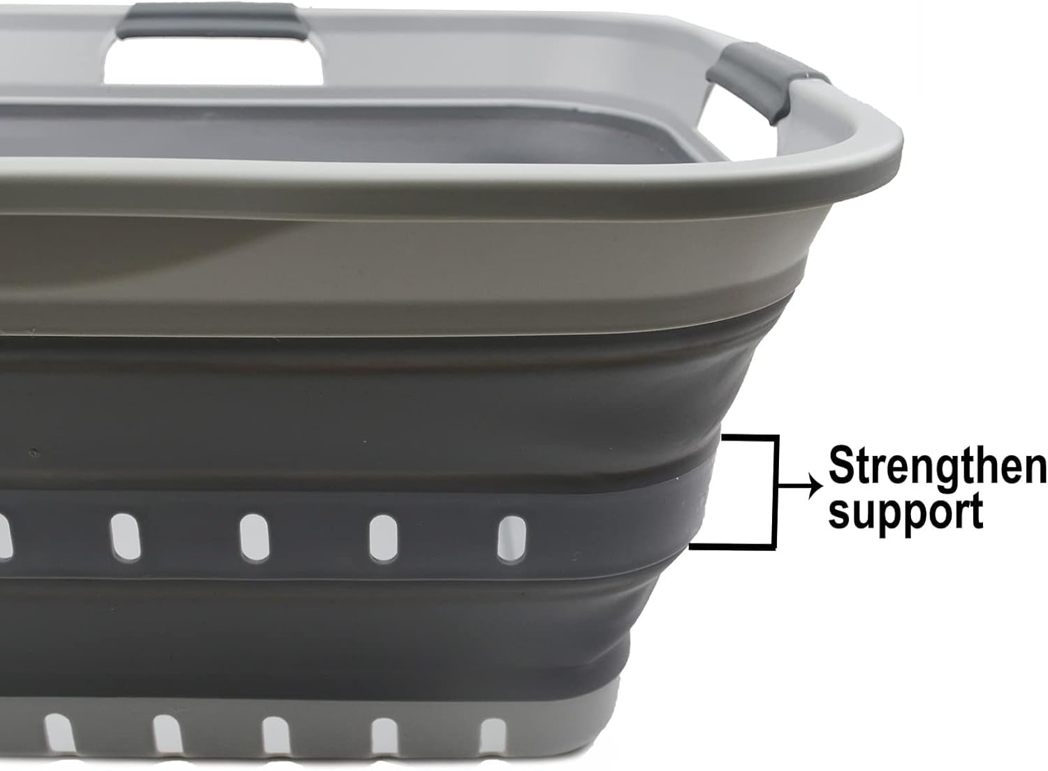 SAMMART 42L (11 gallon) Collapsible Plastic Laundry Basket - Foldable Pop Up Storage Container/Organizer - Portable Washing Tub - Space Saving Hamper/Basket (Grey/Dark Grey)