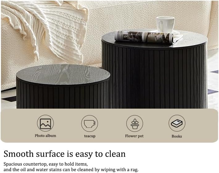 MEETAKING 19Inch Nesting Coffee Table Set of 2,Modern Round Wooden Coffee Tab...