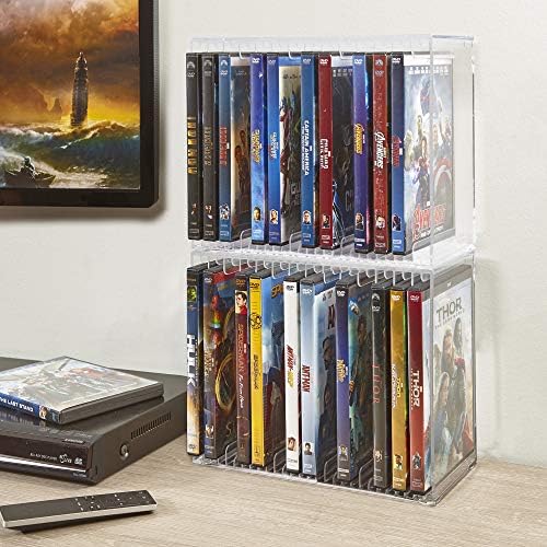 STORi Stackable Clear Plastic DVD Organizer with Rubber Feet | Rectangular Ho...