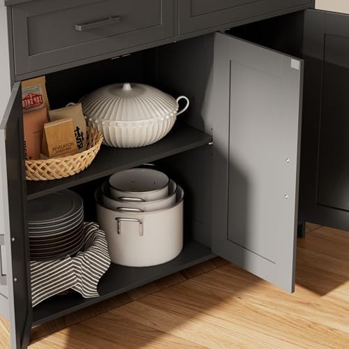 Homhedy Coffee Bar Storage Cabinet with Drawers, Kitchen Buffet Cabinet