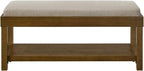 24KF Large Rectangular Storage Bench,Upholstered Seat Cushion,Ottoman Coffee Table with Linen Removable Cushion for Living Room,Entryway Bench Bed Bench with Solid Wood Shelf,5069-Linen