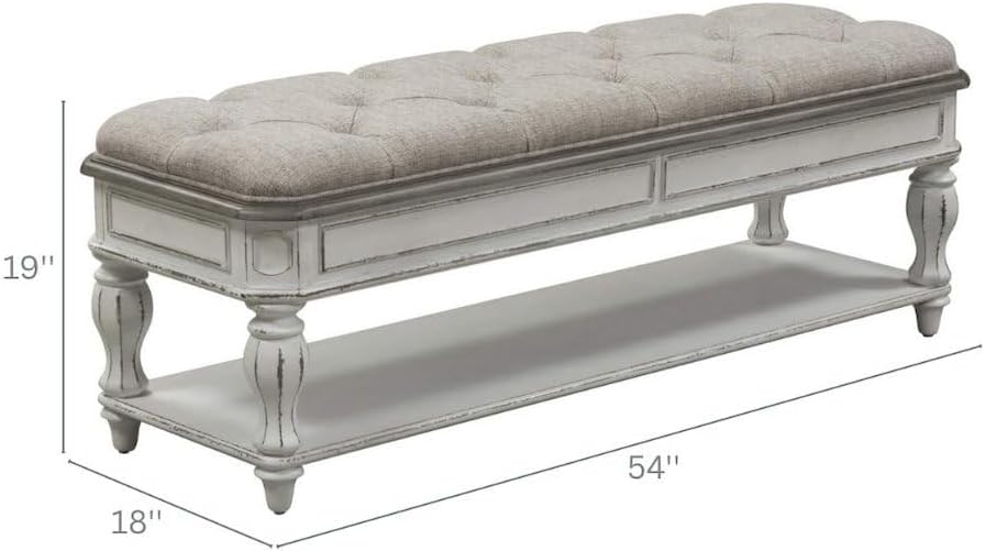 Starlight Canyon Home Antique White Bedroom Bench with Storage Shelf, Upholst...