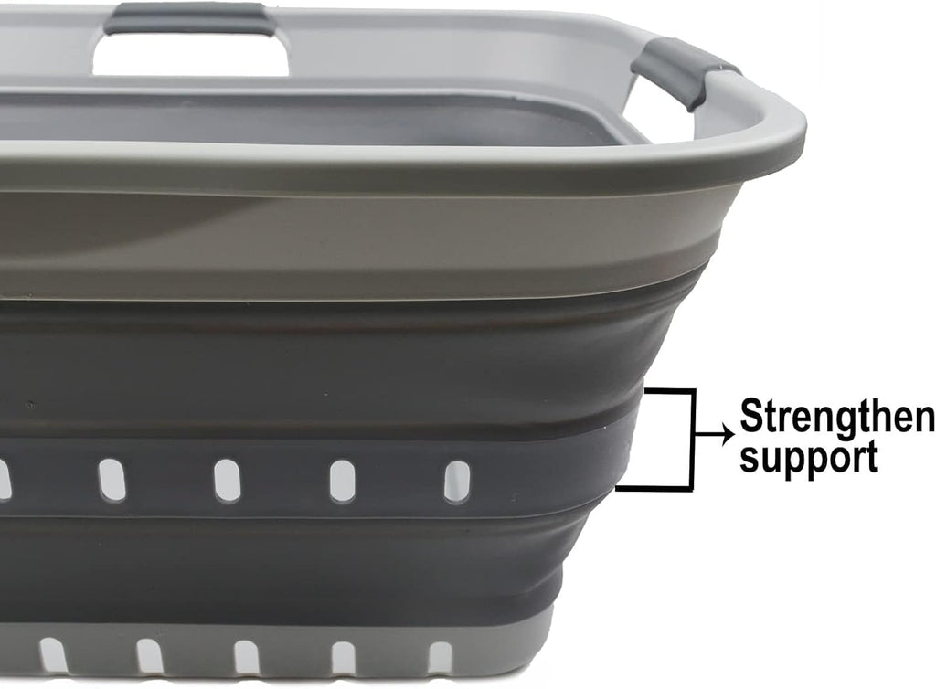 SAMMART 42L (11 gallon) Collapsible Plastic Laundry Basket - Foldable Pop Up Storage Container/Organizer - Portable Basket - Space Saving Hamper (Grey/Dark Grey (Set of 2))
