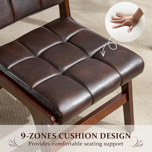 Furniliving Oak Wooden Dining Chairs Set of 2, Mid-Century Modern Leather Uph...
