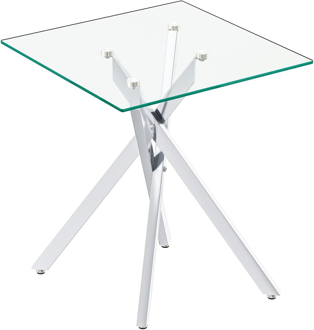 Modern Square End Table with Glass Top, Glass End Side Table for Living Room ...