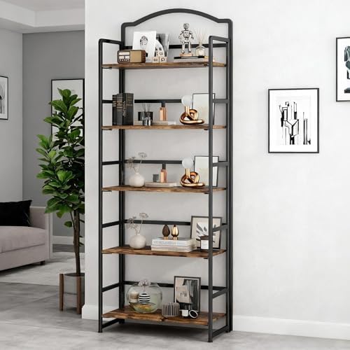 JSB 5 Tier No Assembly Folding Bookshelf, Arched Bookshelf, Foldable Bookcase...
