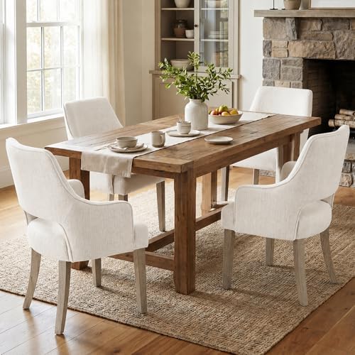 Dining Chairs Set of 4 Linen Upholstered Accent Kitchen Chair with Hollow Bac...