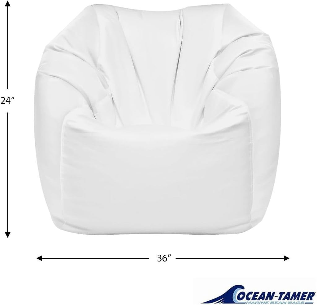Ocean-Tamer Round Boat Bean Bag Chair, Waterproof Beanbag for Fishing Boat Deck Marine Grade Vinyl (Medium, White/Royal)
