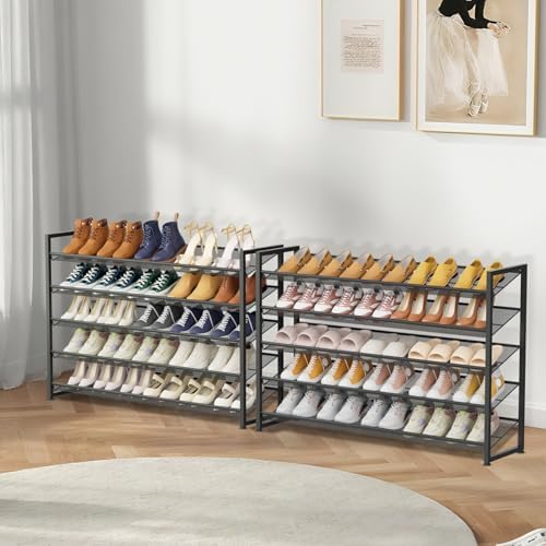 Large Shoe Rack 10 Tier Shoe Organizer, Heavy Duty Metal 5-Tier Stackable Shoe Storage Vertical Shoe Rack for Closet Front Door Entrance, Up to 62 Pairs, 44.8" W x 11.4" D x 71.2" H, Black