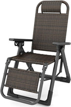 Gravity Folding Sun Lounge Chair Rattan Recliner with Pillow and High Backrest Wicker Adjustable