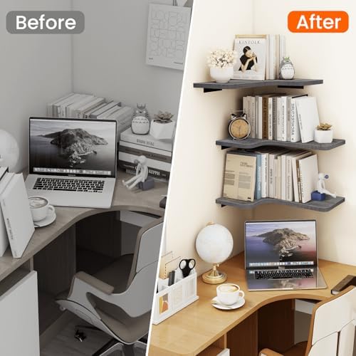Homode Corner Shelves Wall Mounted, Set of 3 Floating Corner Shelves with Cor...