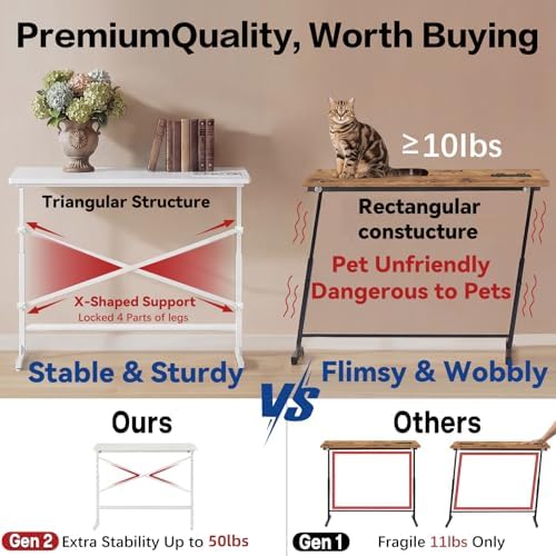 78.8inch Adjustable Height Narrow Sofa Side Table with 2 Power Outlets, Couch...