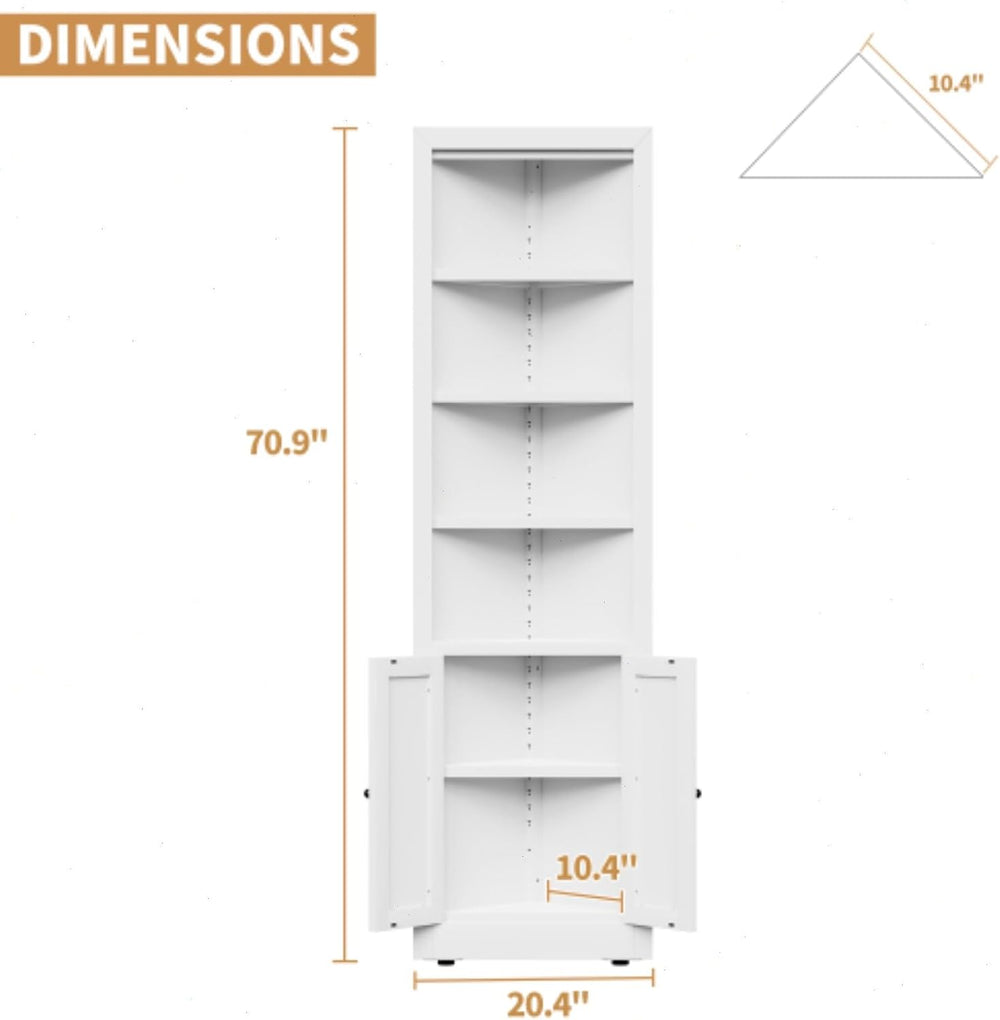 Metal Pantry Storage Cabinet with 4 Adjustable Shelves, 71" Tall Corner ...