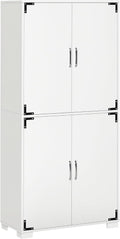 HOMCOM Industrial Kitchen Pantry Cabinet with 4 Doors, White | Storage Shelves, Freestanding Storage Cabinet