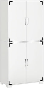 HOMCOM Industrial Kitchen Pantry Cabinet with 4 Doors, White | Storage Shelves, Freestanding Storage Cabinet