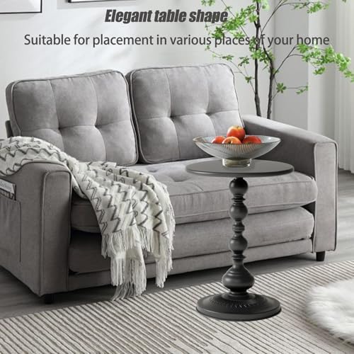 2 Set Pedestal Metal Round Side Table, Black Sofa Table, Small TV Tray Table ...