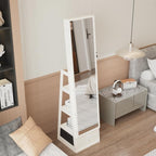 Montary Jewelry Cabinet with Full-Length Mirror - Freestanding Jewelry Armoire with Lockable Storage, Built-In Lighted Mirror & Back Storage Cabinet, White