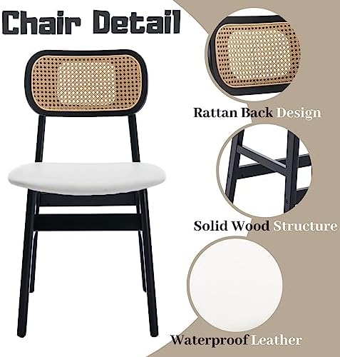 ROCITY Rattan Dining Chairs Set of 4 Black Wooden Dining Room Chairs White Fa...