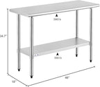 ROCKPOINT Stainless Steel Table for Prep & Work 18x48 Inches, NSF Metal Commercial Kitchen Heavy Duty Table with Adjustable Under Shelf and Table Foot for Restaurant, Home and Hotel