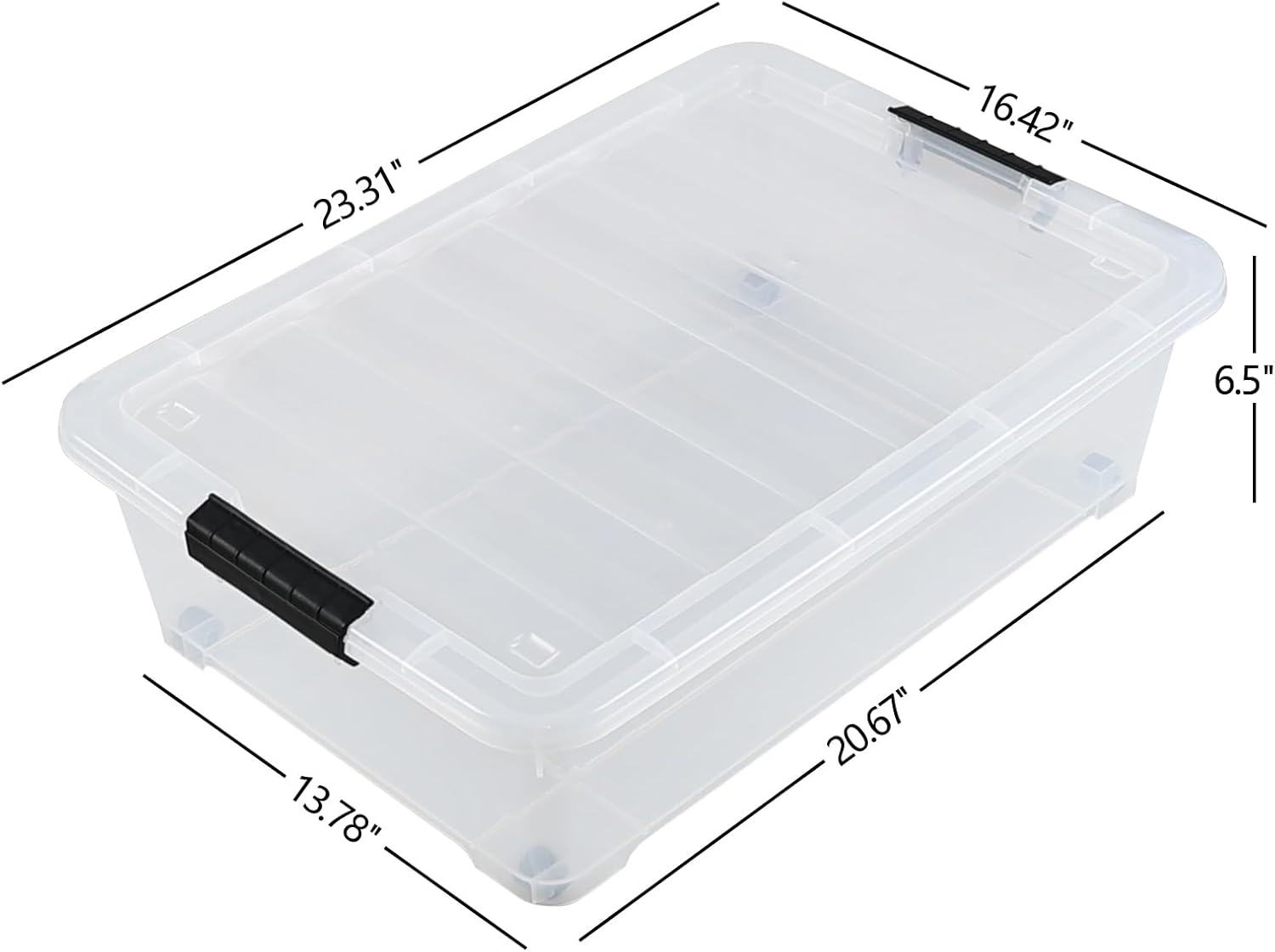 Gloreen 25 Quart Plastic Underbed Storage Container with Wheels, Clear Under Bed Storage Box Bins, 3-Pack