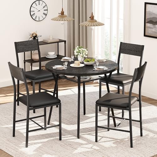 Pamapic Round Dining Table Set for 4, Kitchen Table and Chairs for 4, Dining ...