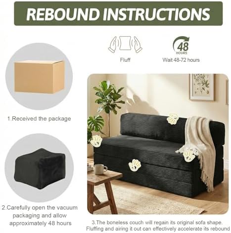 5-in-1 Convertible Sofa Bed, Couch Loveseat with Removable Cushions & Was...
