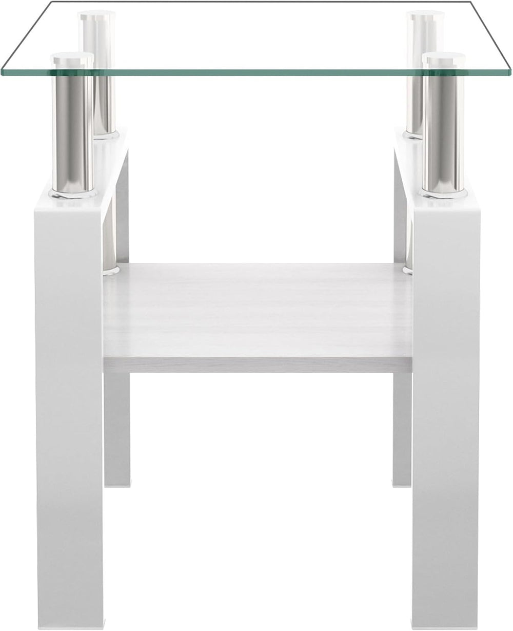 2-piece Set Modern Tempered Glass Side Table, Small Glass Top End Table, Squa...