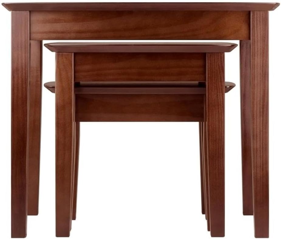 Pemberly Row 3-Piece Rectangular Solid Wood Nesting Tables, Antique Walnut Finish, Space-Saving Design, Rounded Tops and Tapered Legs, Living Room or Display Use