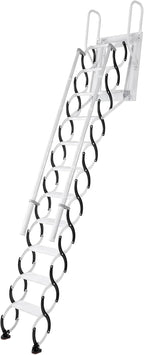 11 Steps Ceiling Mount Attic Staircase with Handrails, Foldable Loft | Includes 11-step wall-mounted attic stairs with handrails for home or garage. Space-saving foldable design, high stability,
