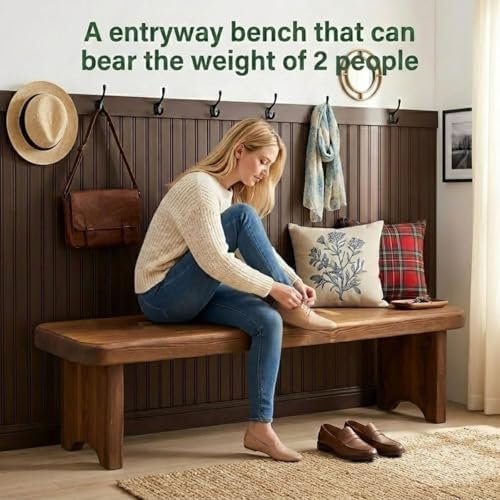 Entryway Bench, 24" to 59" Solid Wood Bench, Wooden Shoe Bench for ...