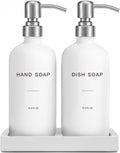 White Soap Dispenser for Kitchen Sink, Dish and Hand Soap Dispenser with Silver Stainless Steel Pump, Perfect for Kitchen Decor and Accessories. (Silver & White)