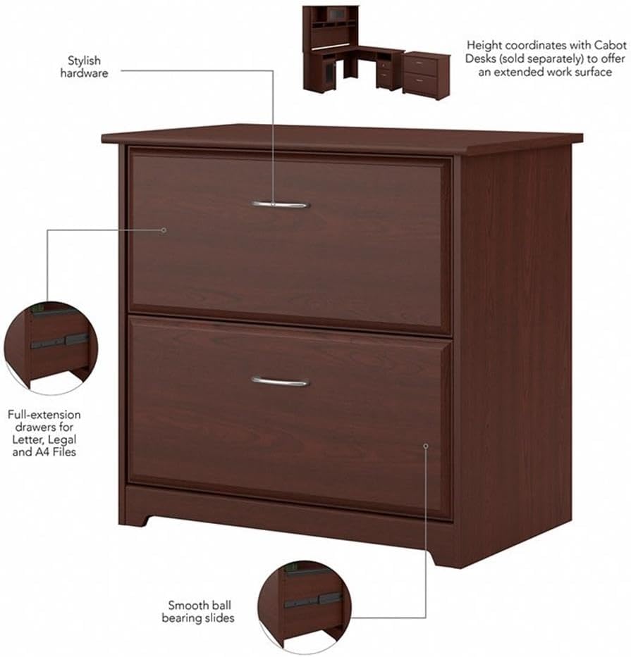 Bush Home Cabot 2 Drawer Lateral File Cabinet in Harvest Cherry, Home Office ...