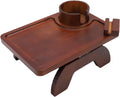 Couch Arm Tray, 3 in 1 Pine Wood Couch Armrest Table with 360 Rotating Stand and Cup Holder Non Slip Foldable Sofa Clip on Side Table for Drinks Snacks Phone Remote (Brown)