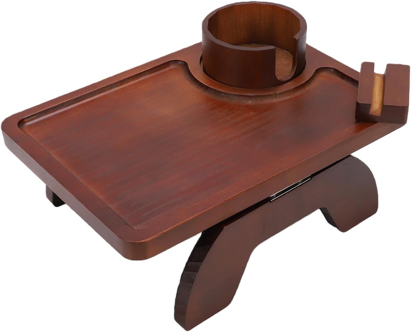 Couch Arm Tray, 3 in 1 Pine Wood Couch Armrest Table with 360 Rotating Stand and Cup Holder Non Slip Foldable Sofa Clip on Side Table for Drinks Snacks Phone Remote (Brown)
