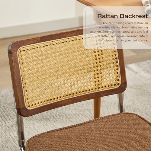 Rattan Back Linen Dining Chair Set of 4 Modern Breuer Designed Stainless Chro...